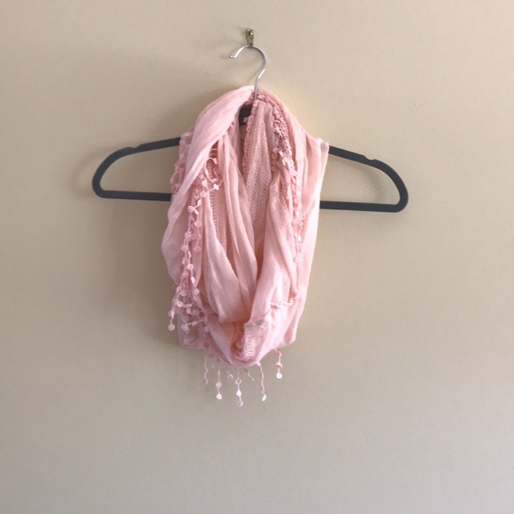 Light coral color infinity scarf with fringe